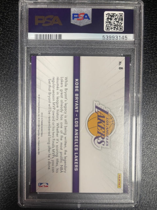 2013-14 Panini Kobe Bryant Los Angeles Lakers card #8, back view, inside PSA slab.