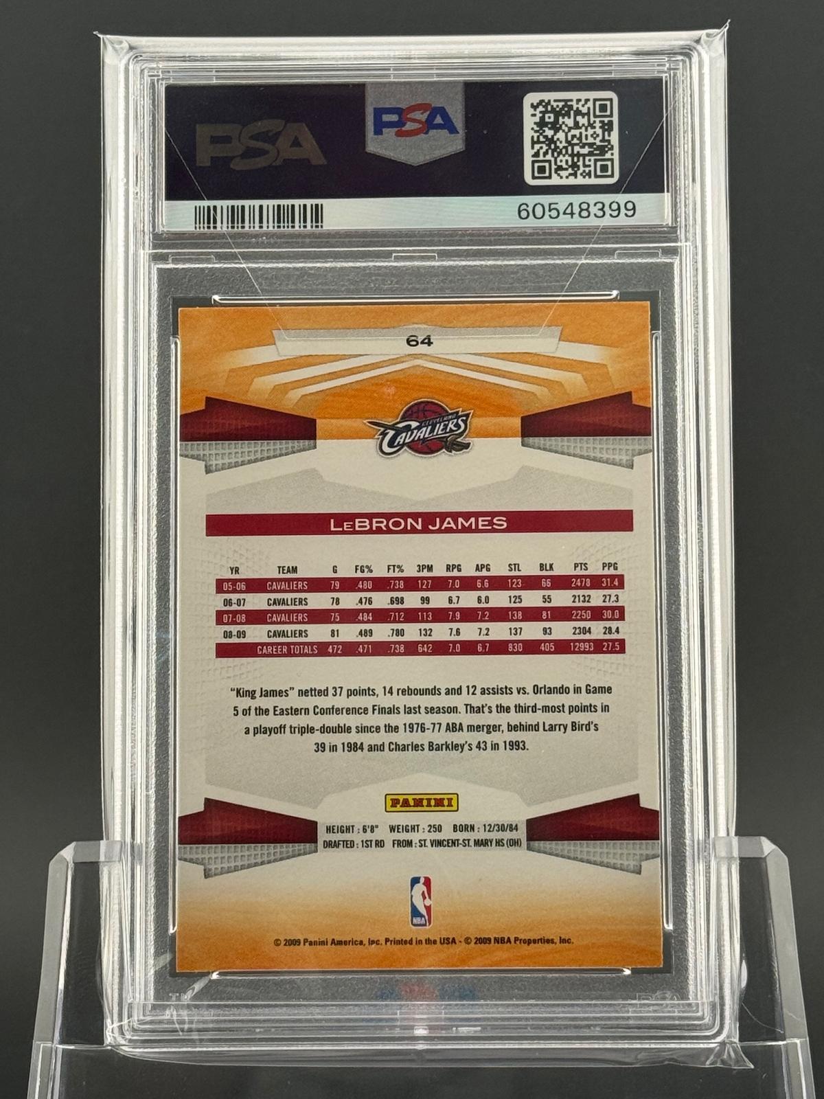 LeBron James 2009 2009-10 Panini #64 PSA 9 back