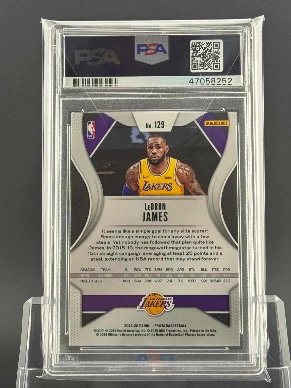 LeBron James 2019 2019-20 Panini Prizm #129 PSA 9 back