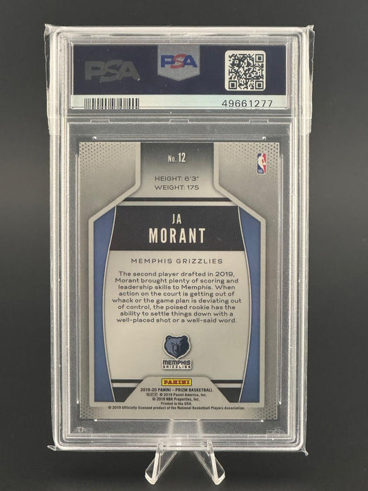 PSA-slabbed 2019-20 Panini Prizm Ja Morant card #12, back view showing player info.