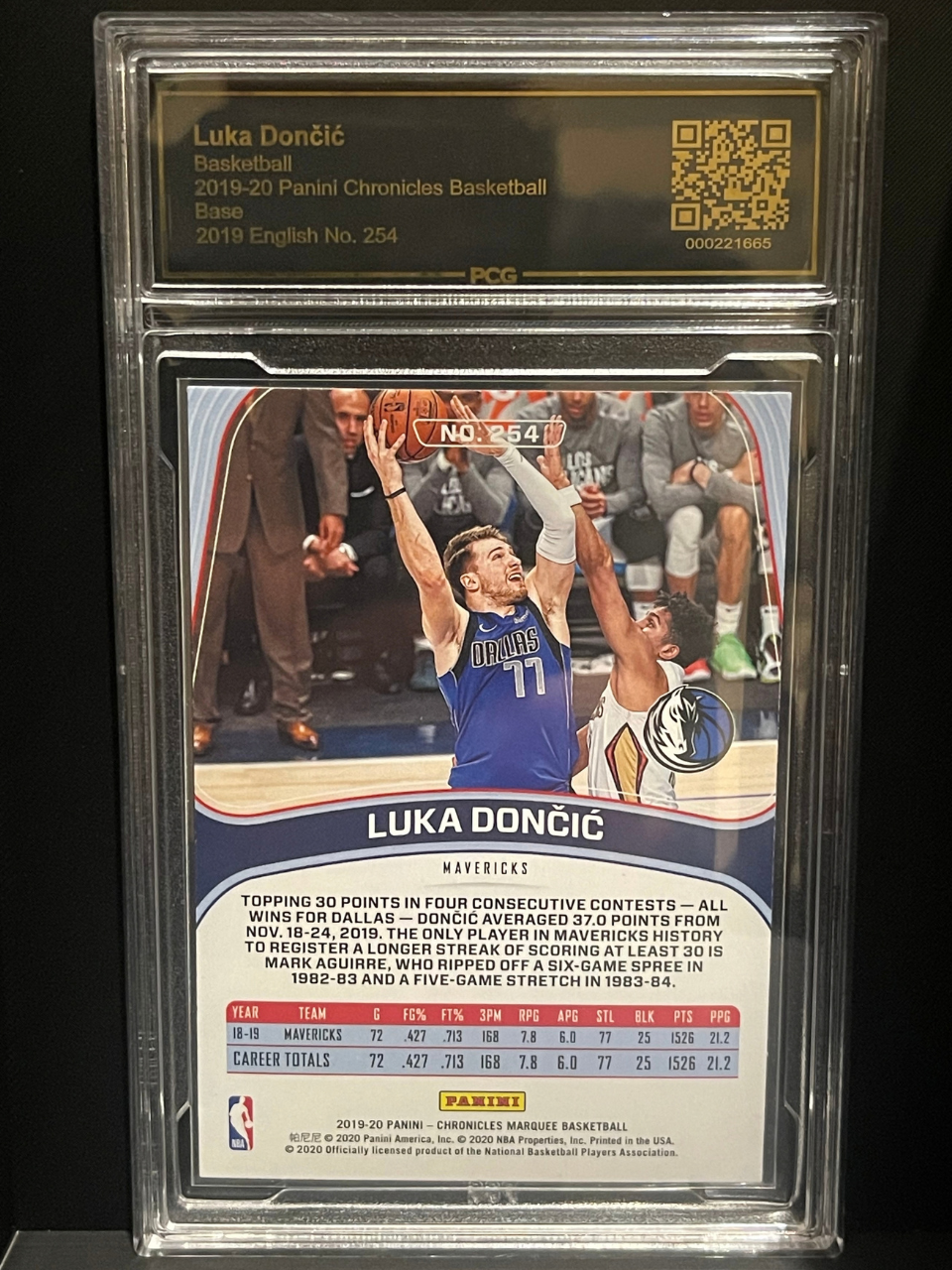2019 Panini Chronicles Luka Doncic basketball card #254, graded PCG.