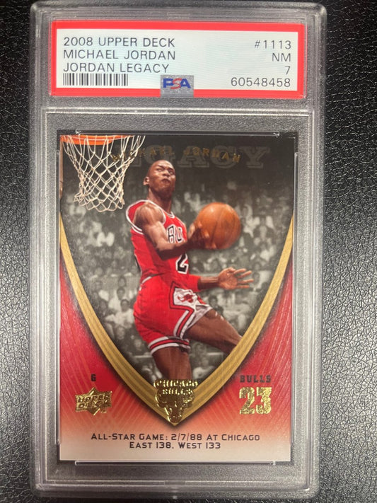 2008 Upper Deck Michael Jordan Legacy trading card #1113, graded PSA 7 NM.