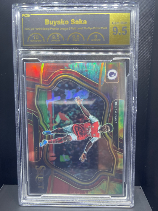 2022-23 Panini Select Bukayo Saka Tie-Dye Prizm 33/49, PCG 9.5 Gem Mint.