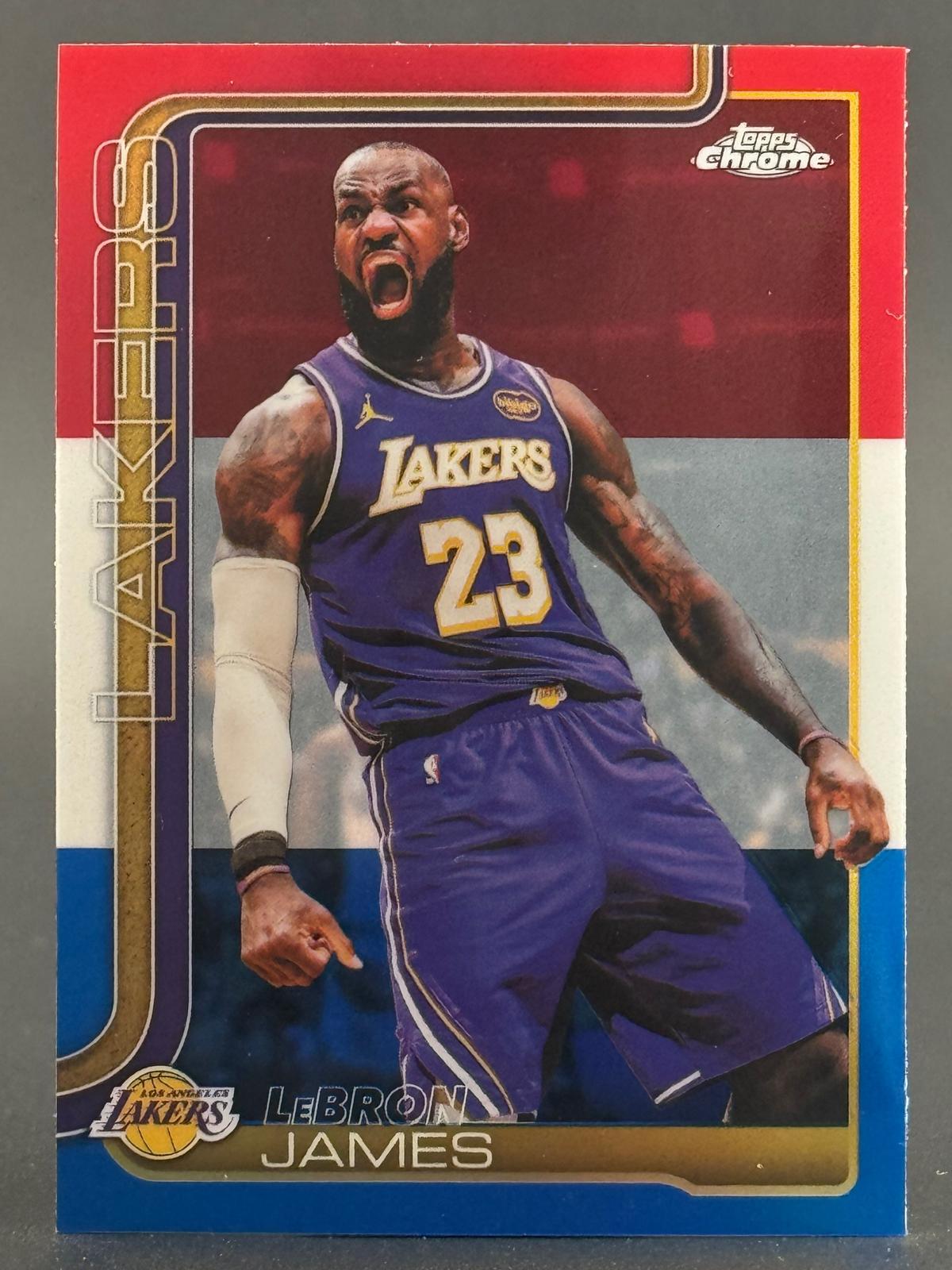 LeBron James 2025-26 Topps Chrome Update #1 LeBron James Red White and Blue Refractor front