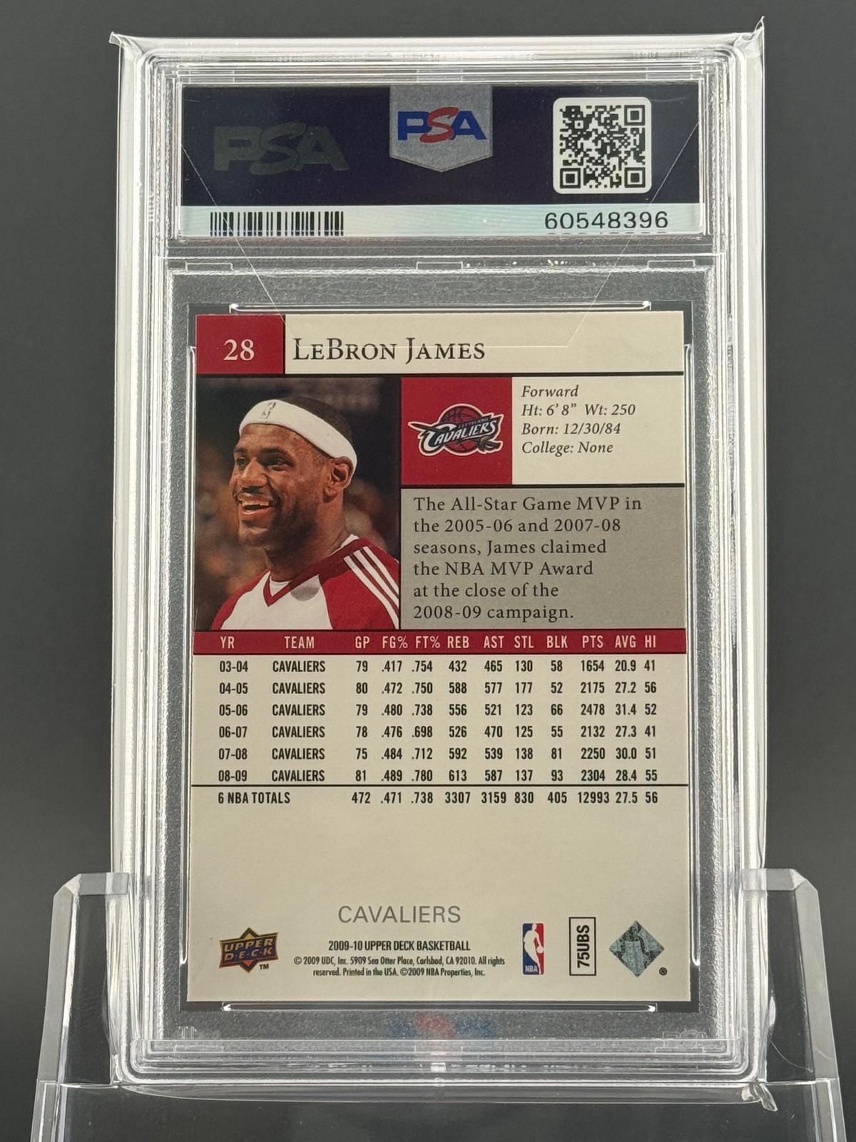 LeBron James 2009 2009-10 Upper Deck #28 PSA 7 back