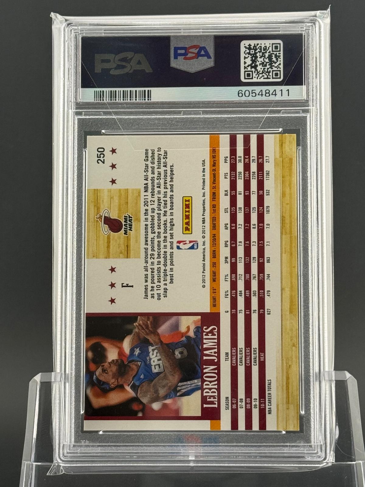 LeBron James 2011 2011-12 Hoops #250 PSA 9 back