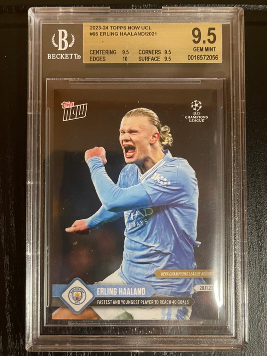 2023-24 Topps Now UCL #65 Erling Haaland. Beckett 9.5