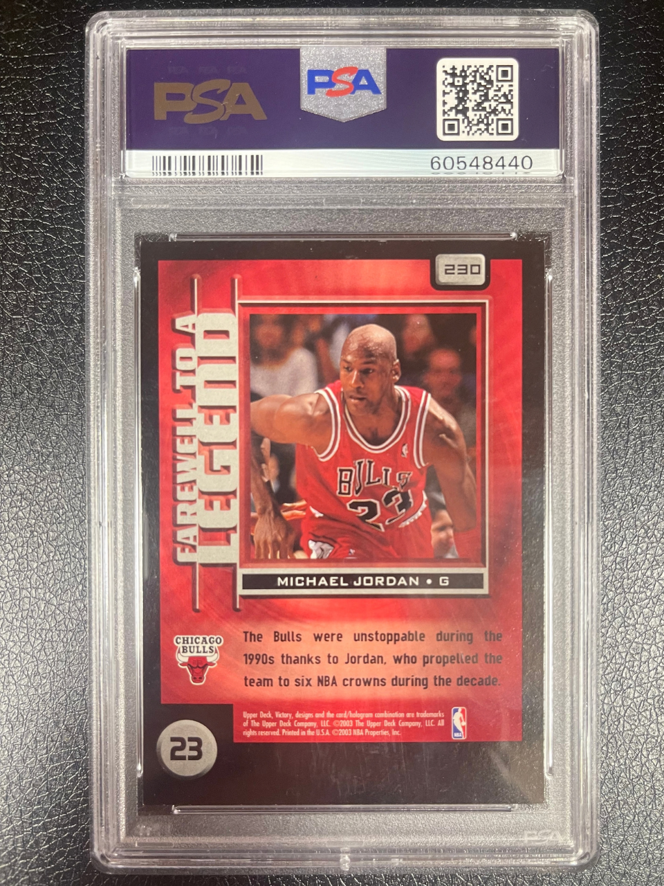 Michael Jordan 2003 Upper Deck Farewell to a Legend #230 card.