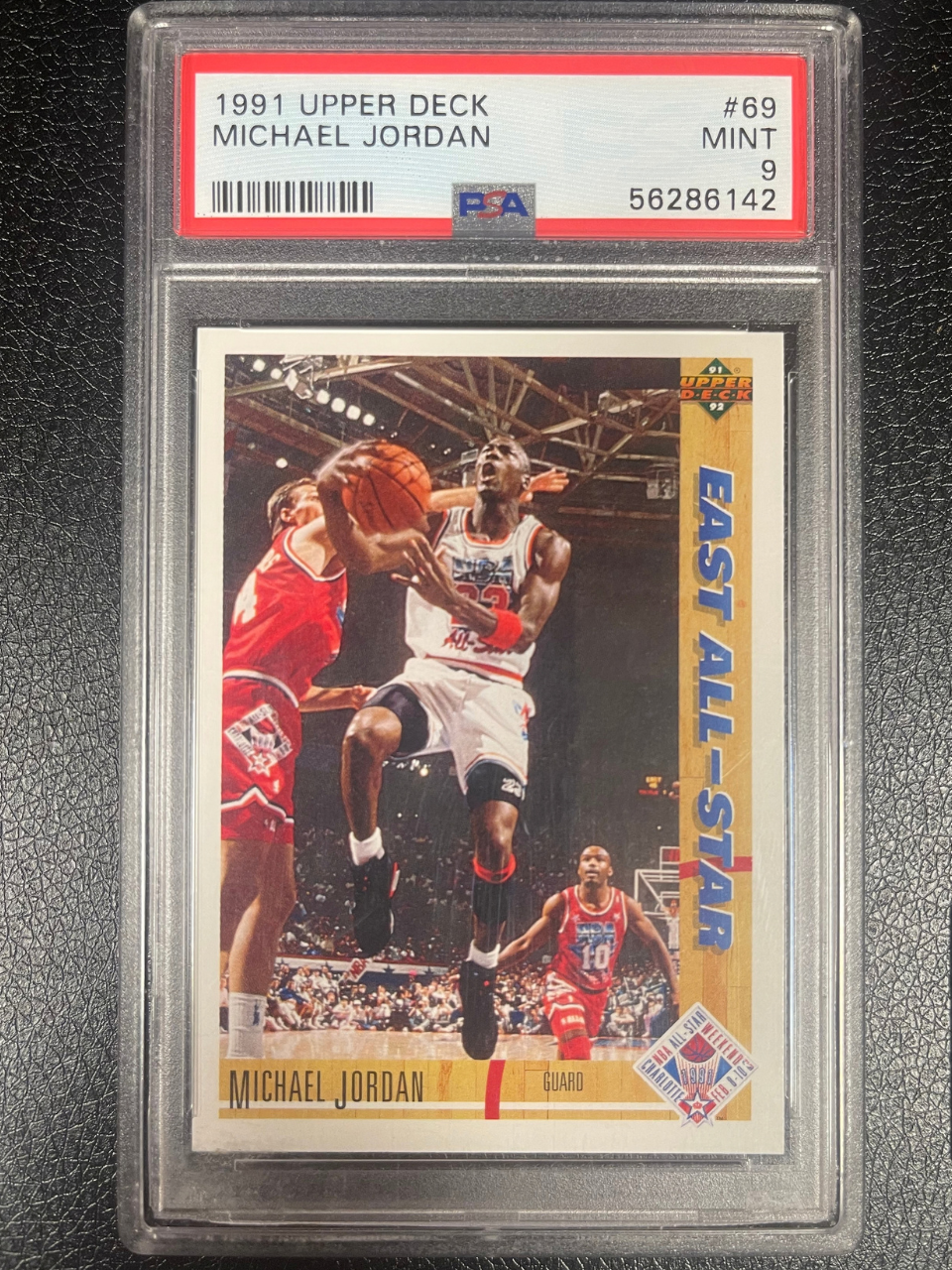 PSA 9 graded 1991 Upper Deck Michael Jordan East All-Star #69 trading card.
