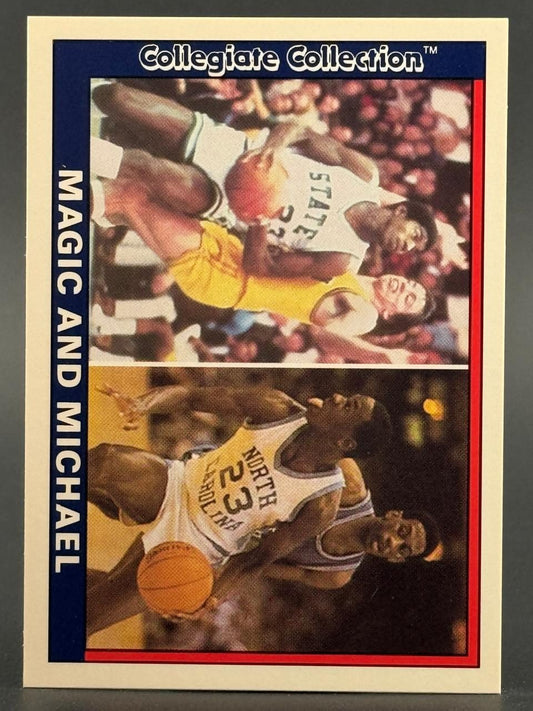 Collegiate Collection Magic and Michael trading card featuring two photos of college basketball players.
