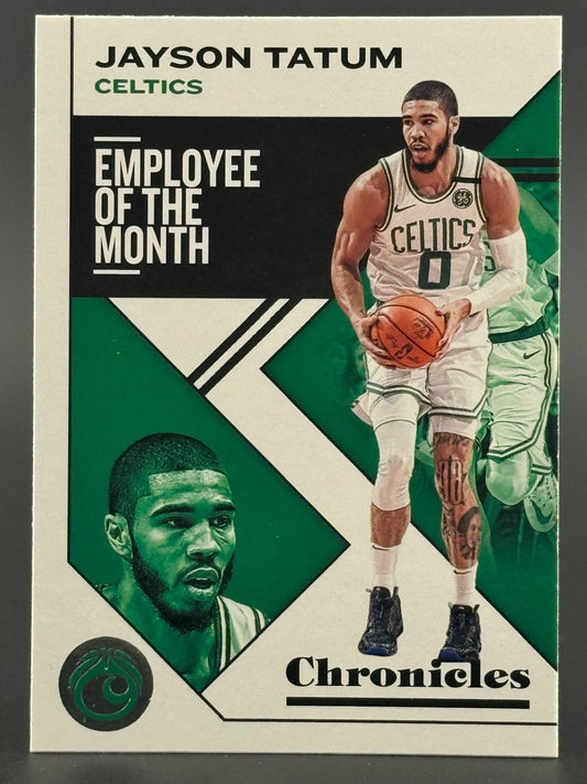 Jayson Tatum Boston Celtics trading card from Panini Chronicles, Employee of the Month insert.