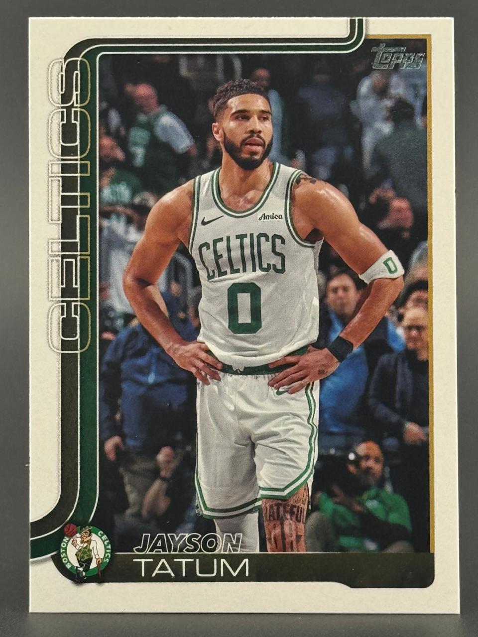 Jayson Tatum Boston Celtics trading card in white uniform.