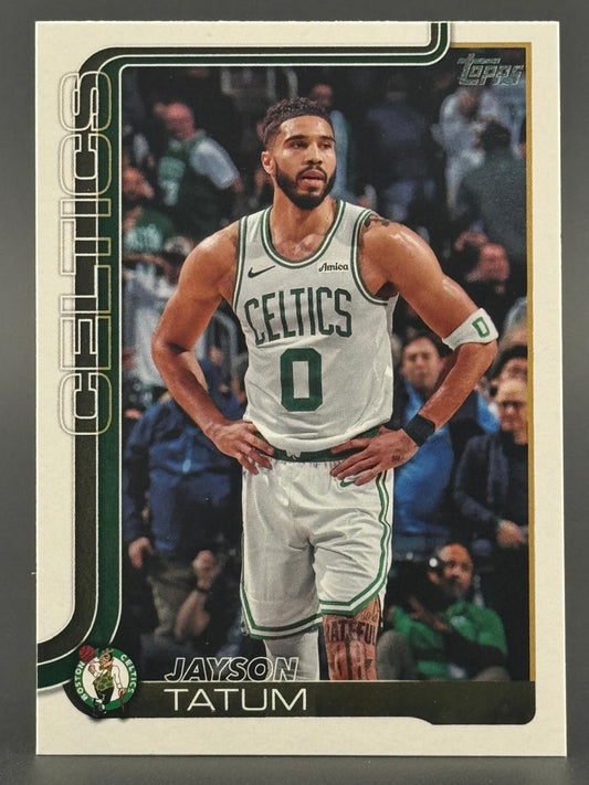 Jayson Tatum Boston Celtics trading card in white uniform.