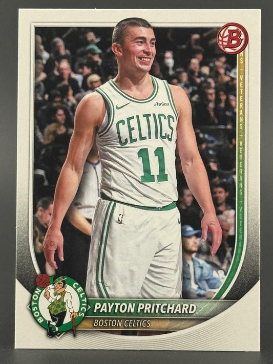 Trading card of Payton Pritchard, Boston Celtics, featuring him in his white uniform with number 11.