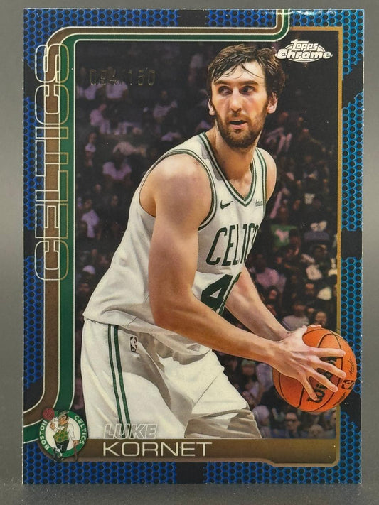 Topps Chrome basketball trading card of Luke Kornet in a Boston Celtics uniform holding a basketball.