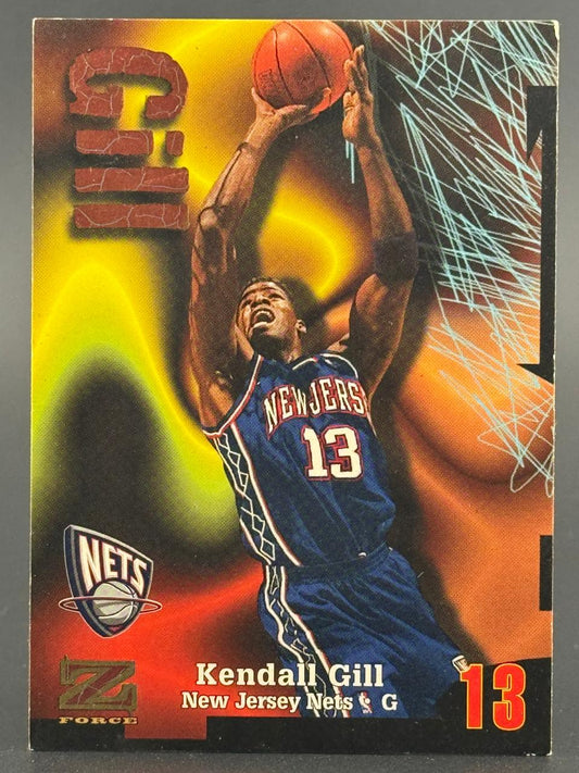 Kendall Gill 1996-97 Z-Force basketball card #13, showing him in New Jersey Nets uniform shooting.