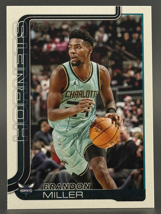 Brandon Miller Charlotte Hornets basketball card in teal uniform dribbling a basketball.