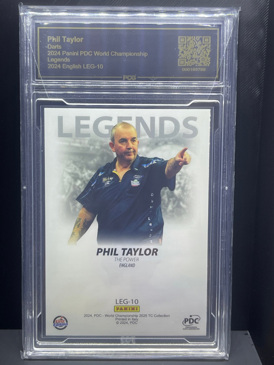 Graded 2024 Panini PDC World Championship Phil Taylor Legends card #LEG-10.