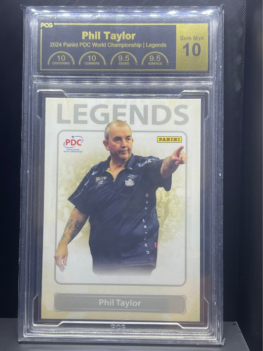 2024 Panini PDC World Championship Phil Taylor Legends card, graded PCG 10 Gem Mint.