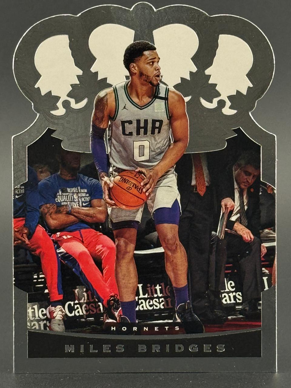 Miles Bridges basketball trading card with crown die-cut shape.