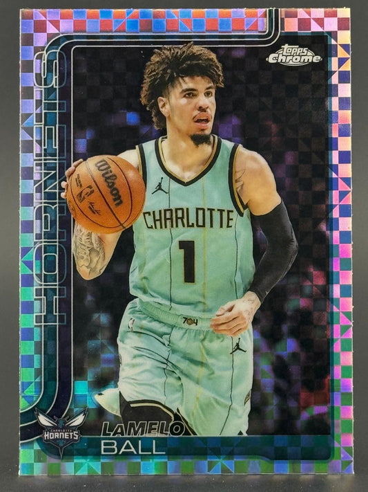 LaMelo Ball Charlotte Hornets Topps Chrome trading card.