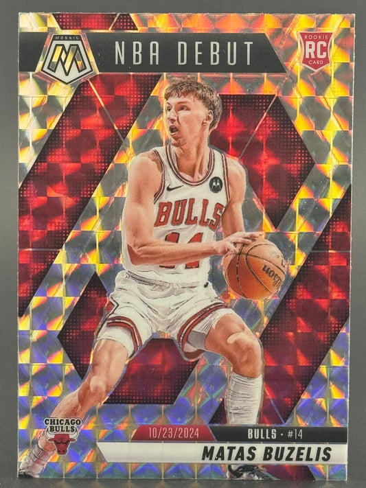 Matas Buzelis 2024-25 Panini Mosaic NBA Debut Rookie Card #14 in Bulls uniform.