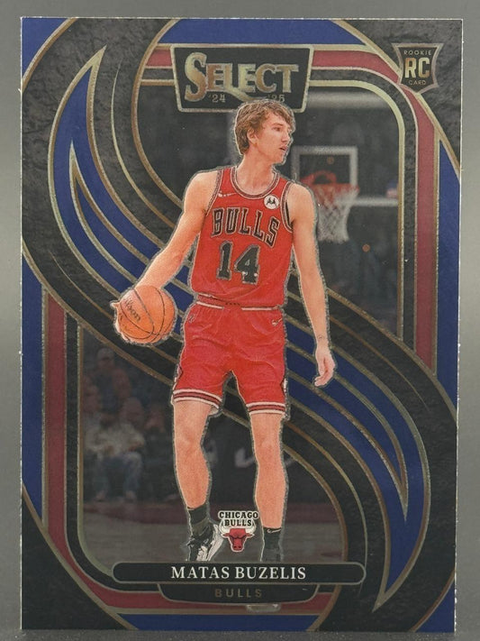 2024-25 Select Matas Buzelis rookie card #14, Chicago Bulls, in a red uniform dribbling.