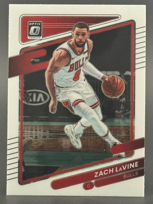 Zach LaVine Chicago Bulls basketball trading card, Donruss Optic.