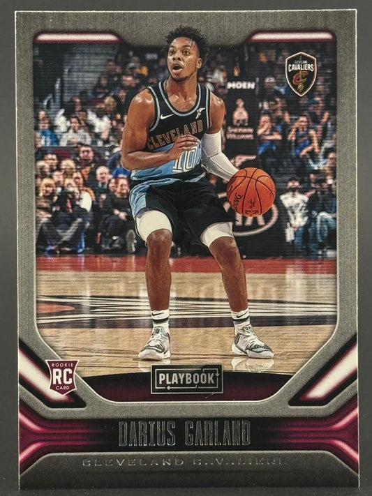 Darius Garland 2019 Panini Playbook rookie card, #10, depicting him dribbling for the Cleveland Cavaliers.