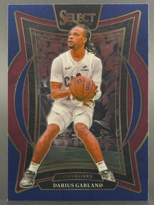2024-25 Select Darius Garland trading card featuring the Cavaliers guard holding a basketball.