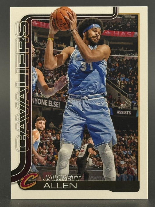 Topps trading card of Jarrett Allen in blue Cavaliers uniform holding a basketball.