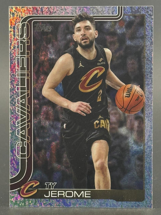 2023-24 Topps Ty Jerome trading card showing the Cleveland Cavaliers player dribbling a basketball.