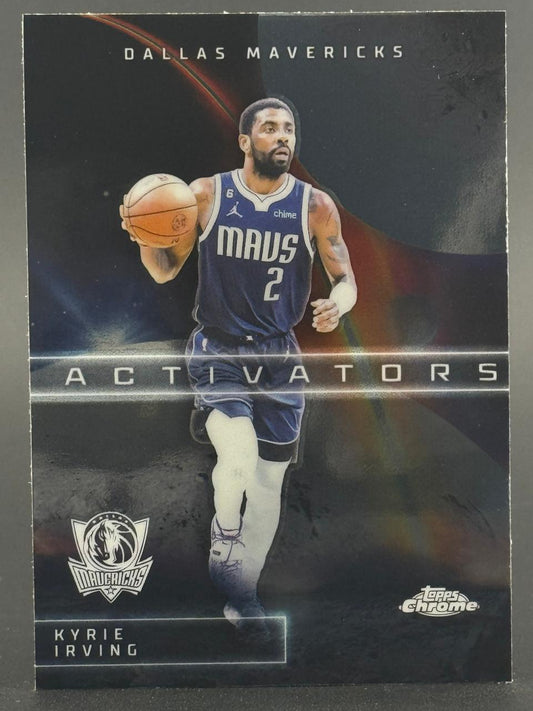 Kyrie Irving 2023-24 Topps Chrome Activators Dallas Mavericks basketball card.