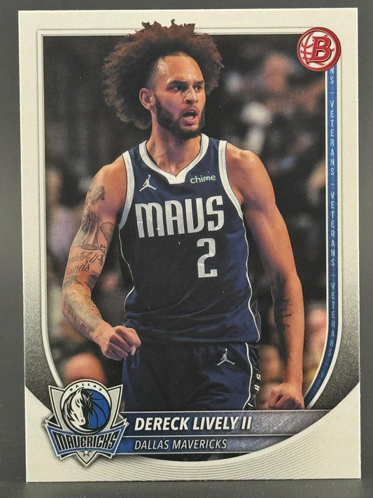 Dereck Lively II basketball trading card featuring the Dallas Mavericks player in a blue uniform.