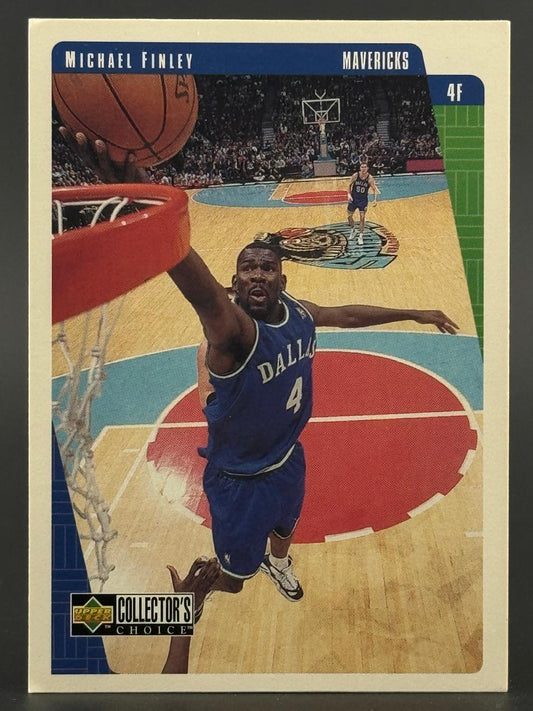 1996-97 Upper Deck Collector's Choice Michael Finley basketball card #4F, showing him dunking.