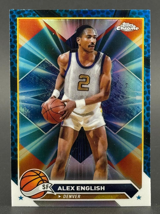 Alex English Topps Chrome trading card holding a basketball.