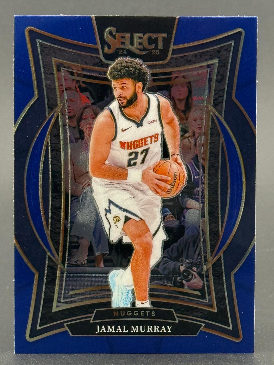 2024-25 Select Jamal Murray trading card showing him in a Nuggets uniform holding a basketball.