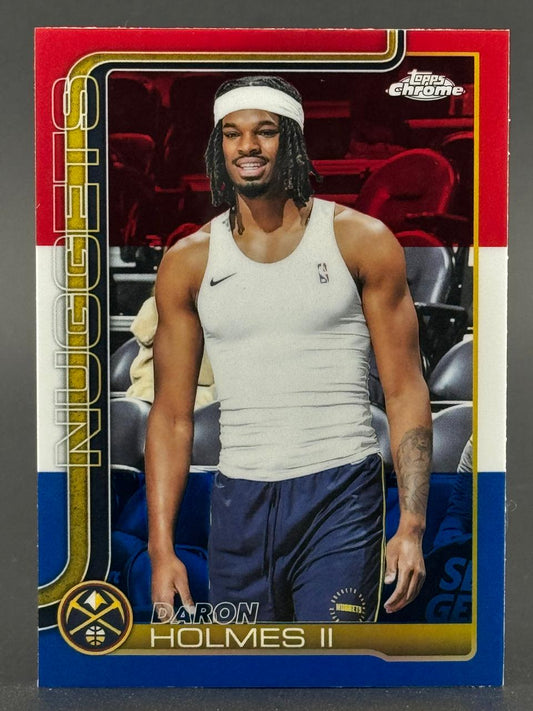 DaRon Holmes II trading card featuring a Topps Chrome basketball card with red, white, and blue borders.