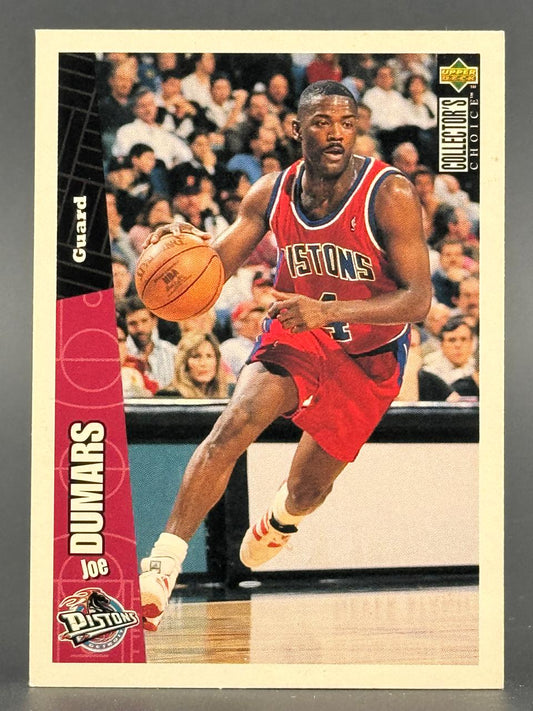1994 Upper Deck Collector's Choice Joe Dumars trading card, #4, Detroit Pistons guard dribbling.
