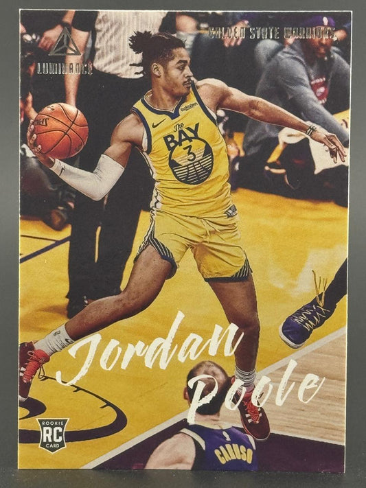 Jordan Poole 2019-20 Panini Luminance Rookie Card #115 in Golden State Warriors uniform.