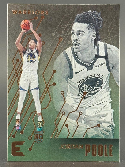 Jordan Poole 2019-20 Panini Donruss Optic trading card showing him in a Warriors uniform.