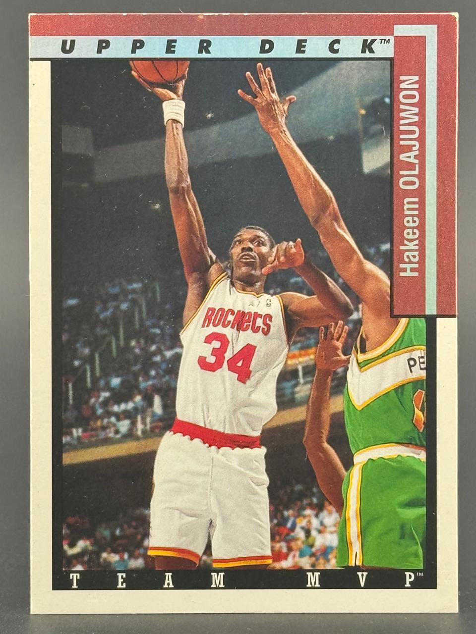 1991-92 Upper Deck Team MVP Hakeem Olajuwon basketball card, #34.