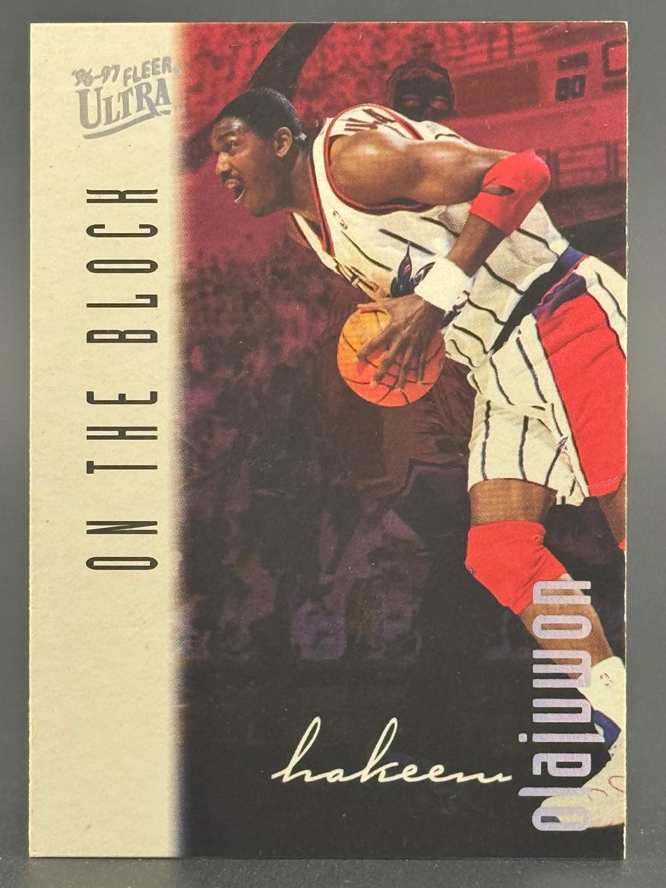 1996-97 Fleer Ultra Hakeem Olajuwon basketball card, On the Block insert.