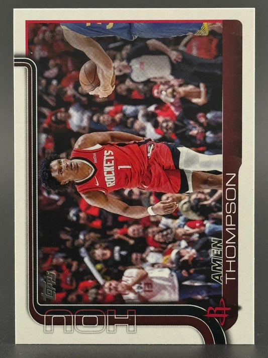 Amen Thompson trading card featuring him in a red Rockets uniform, number 1, by Topps.