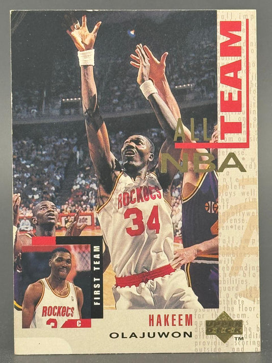 Hakeem Olajuwon 1993-94 Upper Deck All-NBA Team basketball trading card.