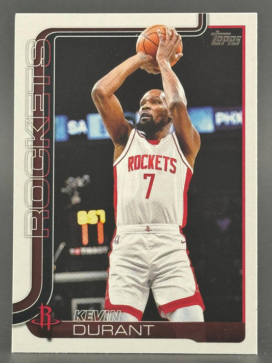 Kevin Durant Topps basketball card, showing him in a Rockets uniform shooting a jump shot.