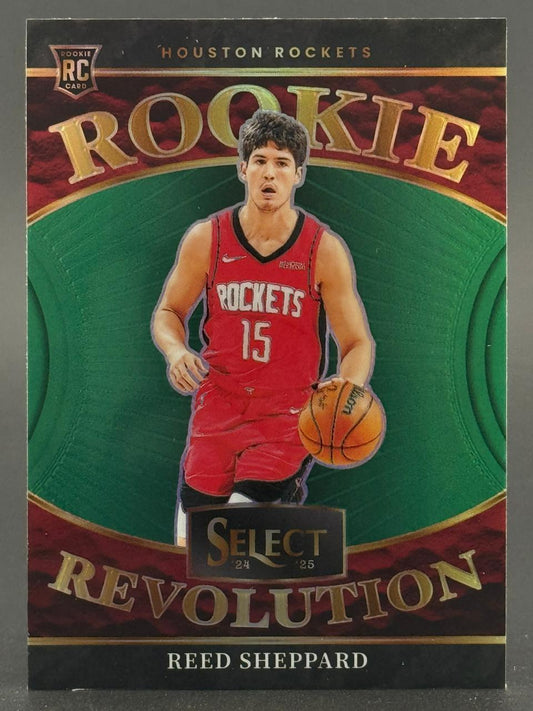 2024-25 Select Revolution Reed Sheppard rookie card #15 in a Rockets uniform.