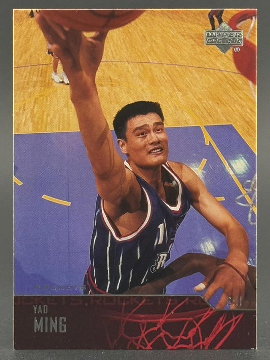 Trading card of Yao Ming shooting a layup, Upper Deck brand.