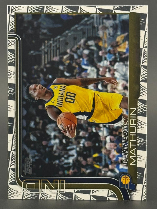 Benedict Mathurin trading card, wearing a yellow Indiana jersey with number 00, holding a basketball.