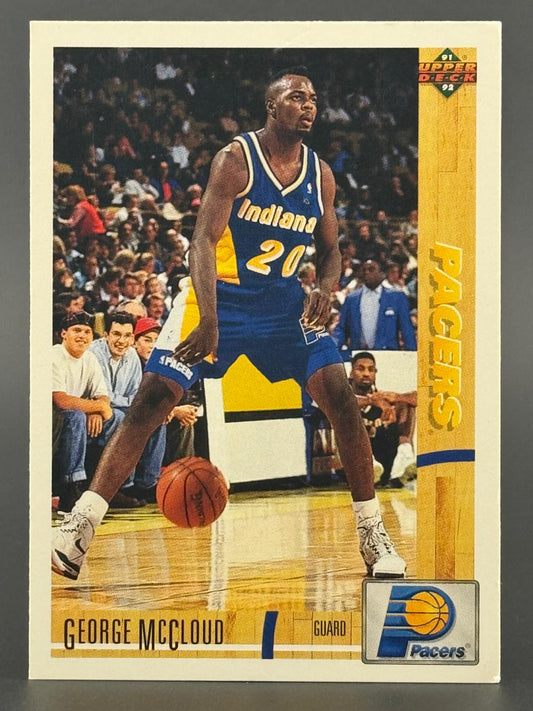 1991-92 Upper Deck George McCloud basketball card, #1, featuring the Indiana Pacers guard dribbling.